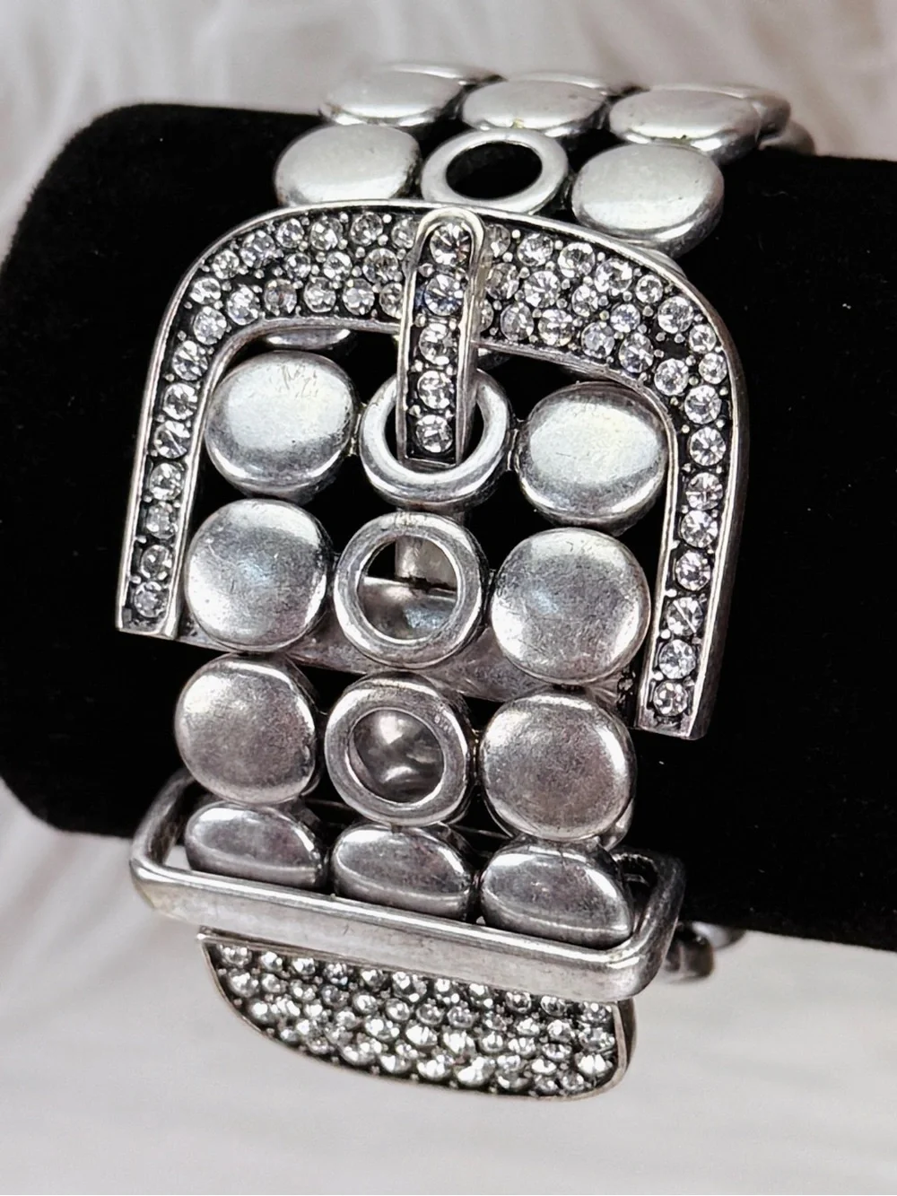Silvertone CZ premier, designs, retired Statement Buckle Stretch Bracelet